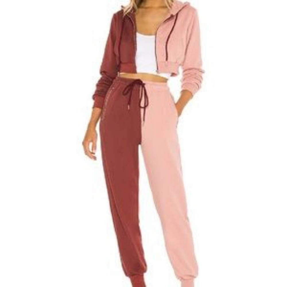 Revolve Superdown Renna Two Tone Sweatpants + Cropped Hoodie Size Small